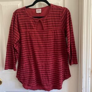 CMC by Color me Cotton burgundy distressed striped cotton slip on top